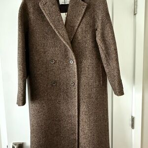 Aritzia slouch Wool Herringbone Double-Breasted Women's Coat - Brown